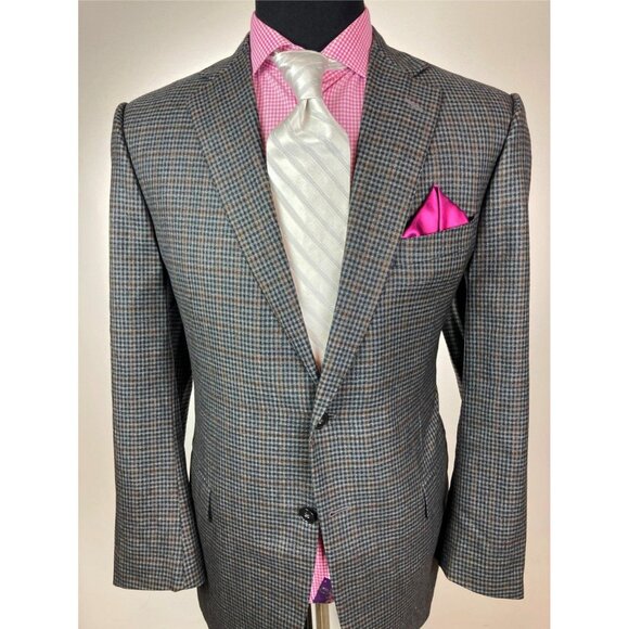 ZEGNA Trofeo Italian Black/Gray/Brown Modern 2Btn Sport Jacket 44R 44 R